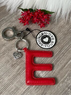 ❤️ BRIGHTON Retired Initially Yours Red 'E' Handbag Key Fob with Heart Accent